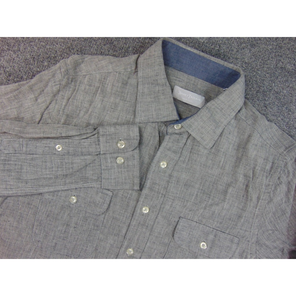 Hickey Freeman Shirt Mens Small Grey Chambrey Long Sleeve Button‎ Down